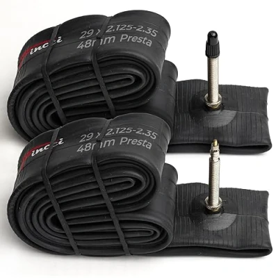 Abbildung von Fincci 29 Zoll MTB Schlauch Paar Fahrradschlauch x 2.1 2.25 2.35 Zoll, 48 mm Presta Französisches Ventil Schläuche Fahrrad für Mountainbike, EBike, Rennrad Fahrrad, 2er Pack 52x 55x 57x62 622