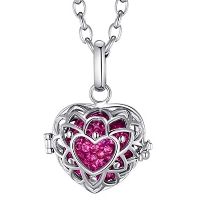Abbildung von Morella Damen Halskette Edelstahl 70 cm mit Herzform Anhänger und Klangkugel Zirkonia pink Ø 16 mm in Schmuckbeutel