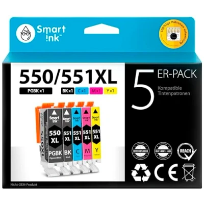 Abbildung von Smart Ink Kompatible Druckerpatronen als Ersatz für Canon PGI 550 XL 550XL CLI 551XL 551 (PGBK &amp; BK/C/M/Y 5 Multipack) PIXMA iX6850 MG5650 MX725 MG6650 MG6450 MX925 iP7250 MG5550