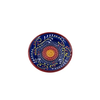 Abbildung von Kaladia Keramik Reibeteller/Keramikhobel ideal für Ingwer, Parmesan etc. in Blau mit rotem Rand Durchmesser: 12 cm handgemacht &amp; handbemalt Made Spain