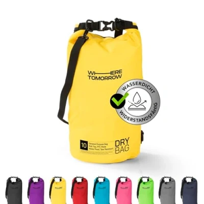 Abbildung von #DoYourOutdoor Where Tomorrow Dry Bag Tasche 10L gelb Wasserdichter Rucksack Wasserfester Beutel &amp; Packsack Drybag ideal für Boot, Kajak, Angeln und Camping