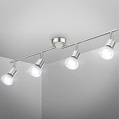 Abbildung von B.K.Licht LED Deckenlampe schwenkbar, neutralweiße Lichtfarbe, je 5 Watt, 400 Lumen, Deckenleuchte, Lampe, Wohnzimmerlampe, Schlafzimmerlampe, Küchenlampe, 60,5x10,5 cm, Matt Nickel
