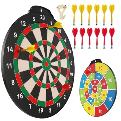 Abbildung von Esjay 45,7 cm Magnetisches Dartscheibenset, sicheres Dartspiel für Kinder, Junge Spielzeug Geschenk drinnen und draußen mit 12 Darts, doppelseitige Dartscheibe