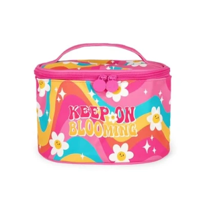 Abbildung von Legami Beauty Case Hello Beauty, geräumige Make up Tasche, Reißverschluss, Innentaschen, Bürstenhalter, Reise Daisy Motiv, 21 x 19 cm, Rosa,