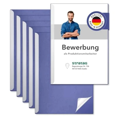 Abbildung von STRATAG Klemmschienen Bewerbungsset Start Basic (Blau, 6 Stück) mit transparentem Deckel aus PP Kunststoff sowie Binderücken robustem 290 g/m² Karton Lederstruktur (6 Bewerbungsmappen Blau)