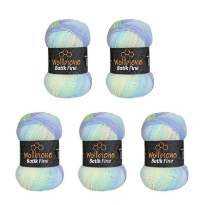 Abbildung von 5 x 100g Wollbiene Batik Fine 500 Gramm Wolle mit Farbverlauf mehrfarbig Multicolor Strickwolle Häkelwolle (5010 blau grün aqua)