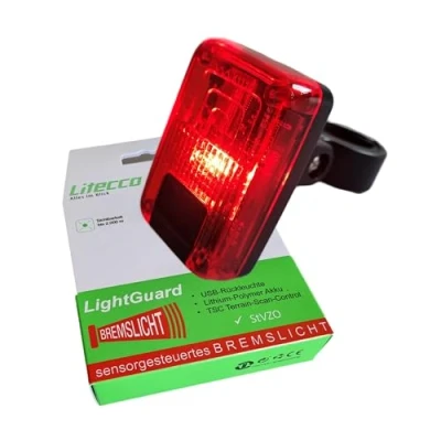 Abbildung von LED Akku Rücklicht mit Bremslicht Litecco LightGuard intelligente Rückleuchte AkkuUSB, rot