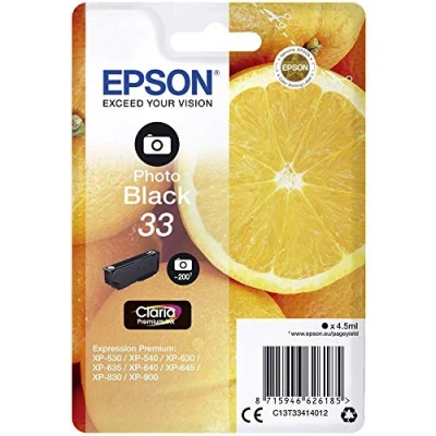 Abbildung von Epson Original 33 Tinte Orange (XP 530, XP 630, 635, 830, 540, 640, 645, 900, 7100), fotoschwarz