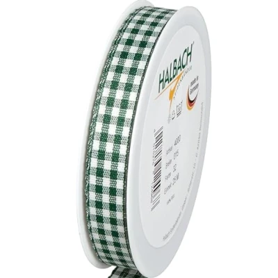 Abbildung von Halbach Seidenbänder Premium Vichy Karo Geschenkband (dunkelgrün) Breite 15mm Länge 25m Karoband made in Germany kariertes Schleifenband vielen Farben