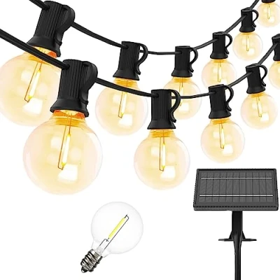 Abbildung von Yuucio Solar Lichterkette Aussen 15M, LED Glühbirnen Außen 25+1 Plastik Birnen Wasserdicht IP44 für Outdoor, Garten,Terrasse,Bäume,Party Deko, 2700K Warmes Weiß