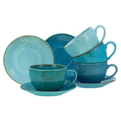 Abbildung von CreaTable Cappuccinotasse »Kaffeetasse NATURE COLLECTION Aqua«, (Set, 8 tlg.), Tassen Set, aktuelle Blautöne mit Sprenkel, 4 Tassen, Untertassen