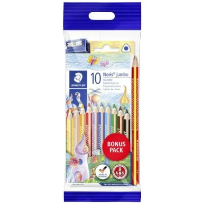 Abbildung von STAEDTLER 61 SET8 Noris Club jumbo Farbstifte Bonuspack 10 Stück mit Regenbogenstift und Spitzer Gratis