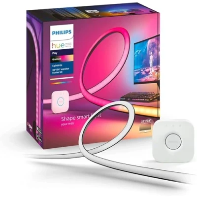 Abbildung von Philips Hue White &amp; Color Ambiance Play Gradient, PC Lightstrip für 24 27 Zoll, dimmbar, 16 Mio. Farben, steuerbar via App, Starter Set, inkl. Bridge, kompatibel mit Amazon Alexa (Echo, Echo Dot)