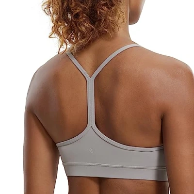 Abbildung von CRZ Yoga Damen Butterluxe Racerback Sport BH Gepolstert Ohne Bügel Y Rücken Sommer Atmungsaktiv Spaghetti Top Möwe Grau L