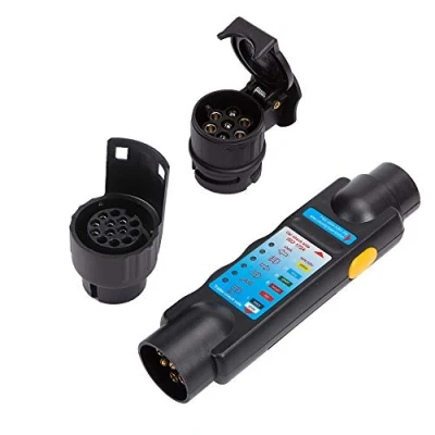 Abbildung von ETUKER Anhänger Prüfgerät 7 Polig, Steckdose Stecker Polig Beleuchtung Diagnose Gerät, Werkzeug 12V Für RV, Pkw, Wohnwagen, Booten(Anhänger &amp; Adapter)