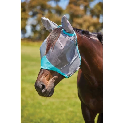 Abbildung von Weatherbeeta Fliegenmaske Comfitec Deluxe Fine Mesh mit Ohren Grau/TurquoiseVerkauft von Agradi