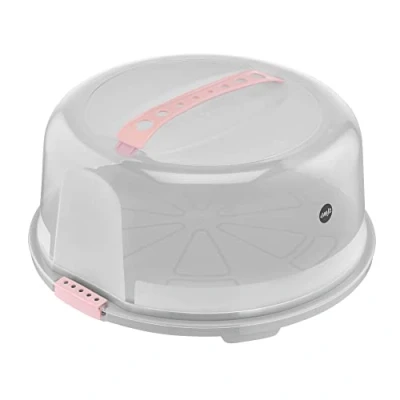Abbildung von Emsa Prep&amp;Bake Kuchenaufbewahrungsbox, Rund, 34 cm Durchmesser, Tragegriff, Schneidevorrichtung, Transparent &amp; Rosa, K3268434