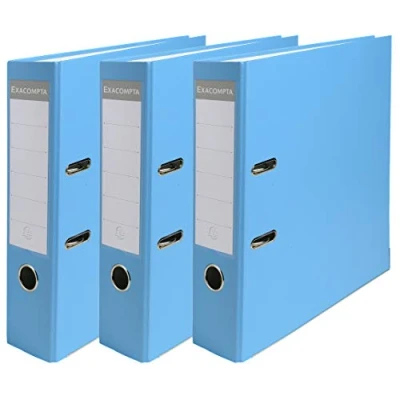 Abbildung von Exacompta 918412SE 3er Pack Kunststoff Ordner. Made in Germany. Kunststoffbezug außen und Papierbezug innen 8 cm breit DIN A4 MAXI hellblau Ringordner Aktenordner Briefordner Büroordner