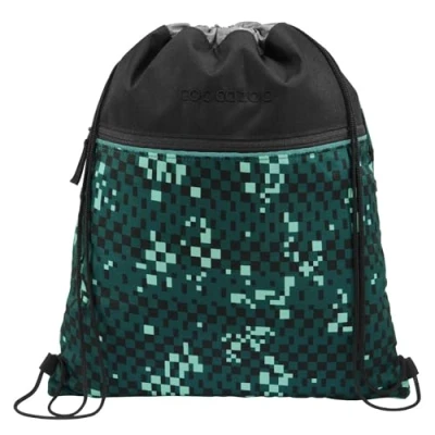 Abbildung von coocazoo Turnbeutel „Pixel Blox, schwarz grün, mit Reißverschlussfach und Kordelzug, reflektierende Elemente, Schlaufen zur Befestigung am Schulrucksack, 10 Liter, ab der 3. Klasse