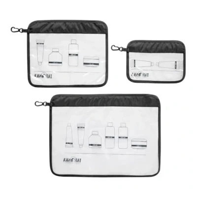 Abbildung von Tatonka Kulturbeutel Zip Flight Bag Set (3 Stück A4 / A5 A6) Transparente Beutel zur Mitnahme von Flüssigkeiten im Flugzeug Handgepäck (black)