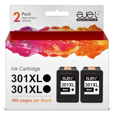 Abbildung von ejet 301XL 301 XL Druckerpatronen Kompatibel für HP Patronen Deskjet 1000 1050 1510 2050 2050A 2540 3050 Officejet 2620 2622 4630 4632 Envy 4500 5530 (2er Pack Schwarz)