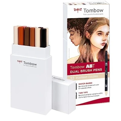 Abbildung von Tombow ABT Dual Brush Pen, Portrait Colors, Stift mit zwei Spitzen, perfekt fürs Hand Lettering, Bullet Journal, wasservermalbar, 12P 4, 12er Set