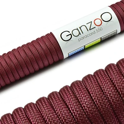 Abbildung von Ganzoo Paracord 550 Seil Weinrot 4mm Schnur Typ 3, Nylon &amp; Polyester, ideal für Basteln von Hundeleine Halsband Armband/Camping Survival und Outdoor 15 Meter Allzweckseil 7 Innenstränge