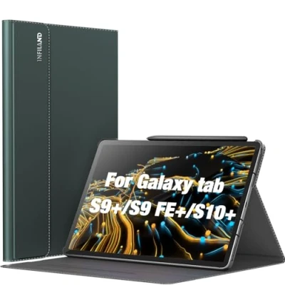 Abbildung von INFILAND Hülle für Samsung Galaxy Tab S10+ Plus / S9 FE+ S9+ (12,4 Zoll 2024/2023), Multi Winkel Ständer Dünn Schutzhülle mit Stifthalter, Auto Schlaf/Wach, Mitternachtsgrün