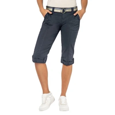 Abbildung von FRESH MADE Damen Capri Hose 3/4 Shorts mit Metallic Gürtel Dark Blue XS