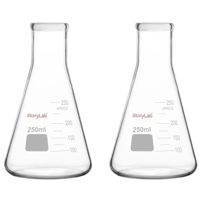 Abbildung von stonylab Erlenmeyerkolben, 2er Pack 250 ml Schmalhals Schwerwandiges Borosilikatglas Erlenmeyerkolben Labor Glaswaren