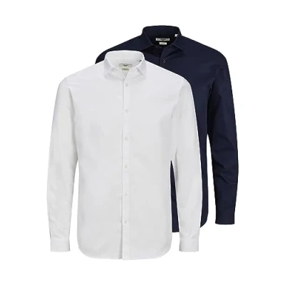 Abbildung von JACK &amp; JONES Herren JPRBLACARDIFF Shirt L/S 2 Pack, Navy Blazer/C NAVYBLAZER+WHI, XL