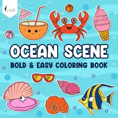 Abbildung von Ocean Scenes Coloring Book for Adults and Kids: 50 Bold Easy Designs Relaxation Stress Relief