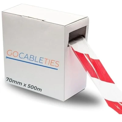 Abbildung von Gocableties Absperrband, 70 mm x 500 m, nicht klebend, Rot / Weiß