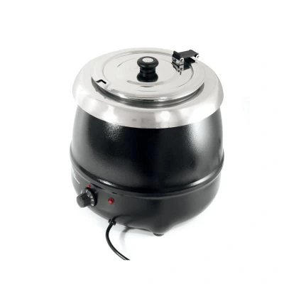 Abbildung von HENDI Suppenkessel 8 Liter elektrisch mit Klappdeckel 65C bis 95C ø 34 x 36 cm, Gastro Catering Edelstahl Suppentopf schwarz