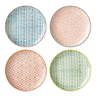 Abbildung von Bloomingville Teller Carla Express Retro Dessertteller Vintage Frühstücksteller Kuchenteller ø 20 cm, blau orange rot grün, Keramik, 4er Set