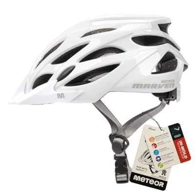 Abbildung von meteor® Marven Fahrradhelm Herren Kinder Helm MTB rollerhelm mädchen kinderfahrradhelm rennradhelm Mountainbike Inliner skaterhelm BMX fahradhelm Scooter Jungen Bike Helmet (Shiny White, L (58 61cm))