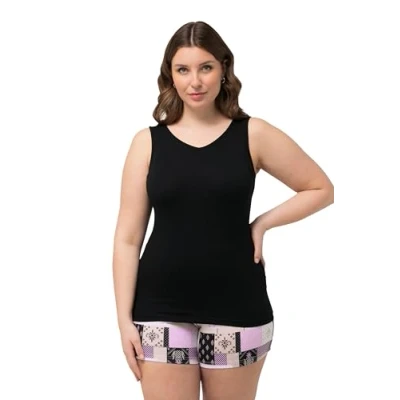 Abbildung von Ulla Popken Damen Unterhemd, V Neck, Cotton Modal 830345 T Shirt, schwarz, 46 48