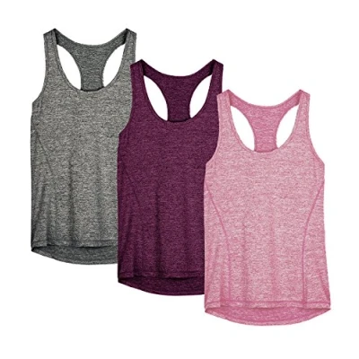 Abbildung von icyzone Damen Sporttop Yoga Tank Top Ringerrücken Oberteil Laufen Fitness Funktions Shirt, 3er Pack (XXL, Charcoal/Red Bud/Pink)