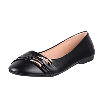 Abbildung von Elara Damen Ballerinas Bequem Lederoptik Strass Flach Chunkyrayan B069 BL Black 39