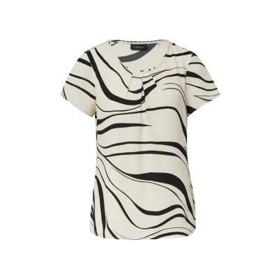 Abbildung von s.Oliver Black Label Kurzarmmit Raffung UND Allover Tshirt print, Damen, Größe: 34, Helles beige