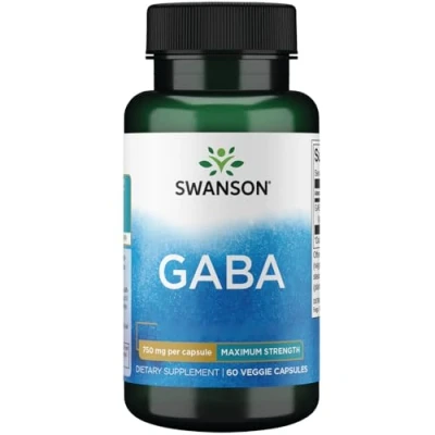 Abbildung von Swanson, GABA (Gamma Aminobuttersäure), 750mg, Hochdosiert, 60 vegane Kapseln, Laborgeprüft, Vegetarisch, Sojafrei, Glutenfrei, Ohne Gentechnik