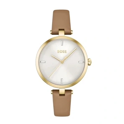 Abbildung von BOSS Analog Quarzuhr für Damen Kollektion Majesty mit Kamelhaarfarbenem Lederarmband 1502652