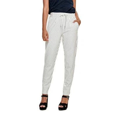 Abbildung von ONLY Damen Onlpoptrash Easy Rush Stripe PNT Noos Hose, Mehrfarbig (Cloud Dancer Stripes:Black), W/L32(Herstellergröße:M)