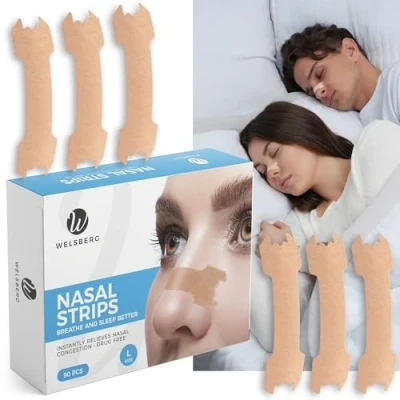 Abbildung von Welsberg 90x Größe L Nasenpflaster gegen Schnarchen besser Atmen Nasenstrips Schnarchstopper, 66x19 mm, beige