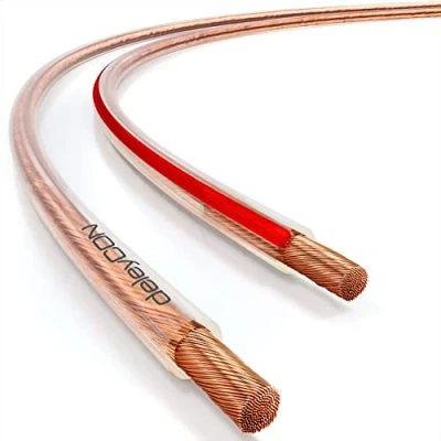 Abbildung von deleyCON 40m Lautsprecherkabel 2x 1,5 mm² reines Kupfer OFC Speaker Cable Kabel Audio Boxenkabel für HiFi Lautsprecher &amp; Surround Polaritätskennzeichnung Transparent
