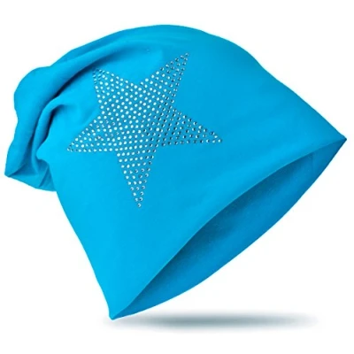 Abbildung von Miobo Kinder Slouch Beanie Mütze,Baumwolle,Strass Stern Lichtblau 54