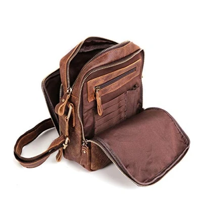 Abbildung von BAIGIO Schultertasche Umhängetasche Herren Leder Vintage Herrentasche Messenger Bag mit Schultergurt für Arbeit Reise Alltagsleben (Braun)