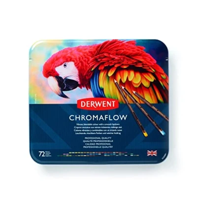 Abbildung von Derwent Chromaflow Buntstifte im 72er Set in Metallbox, 3,5 mm Minenstärke, Mischbar mit Geschmeidiger Textur, Ideal zum Zeichnen, Ausmalen und Layering, Professionelle Qualität, 2306014