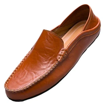 Abbildung von Unitysow Mokassins Slipper Herren Leder Slip On Fahren Schuhe Leicht Weich Loafers Handgefertigt Flache Business Schuhe,Braun,EU 41