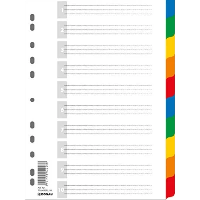 Abbildung von DONAU Register / Trennblätter aus Buntem stabilem Öko PP DIN A4 225x297mm, 11 fach gelocht, für die Ordner Organisation im Büro, 7710095PL 99